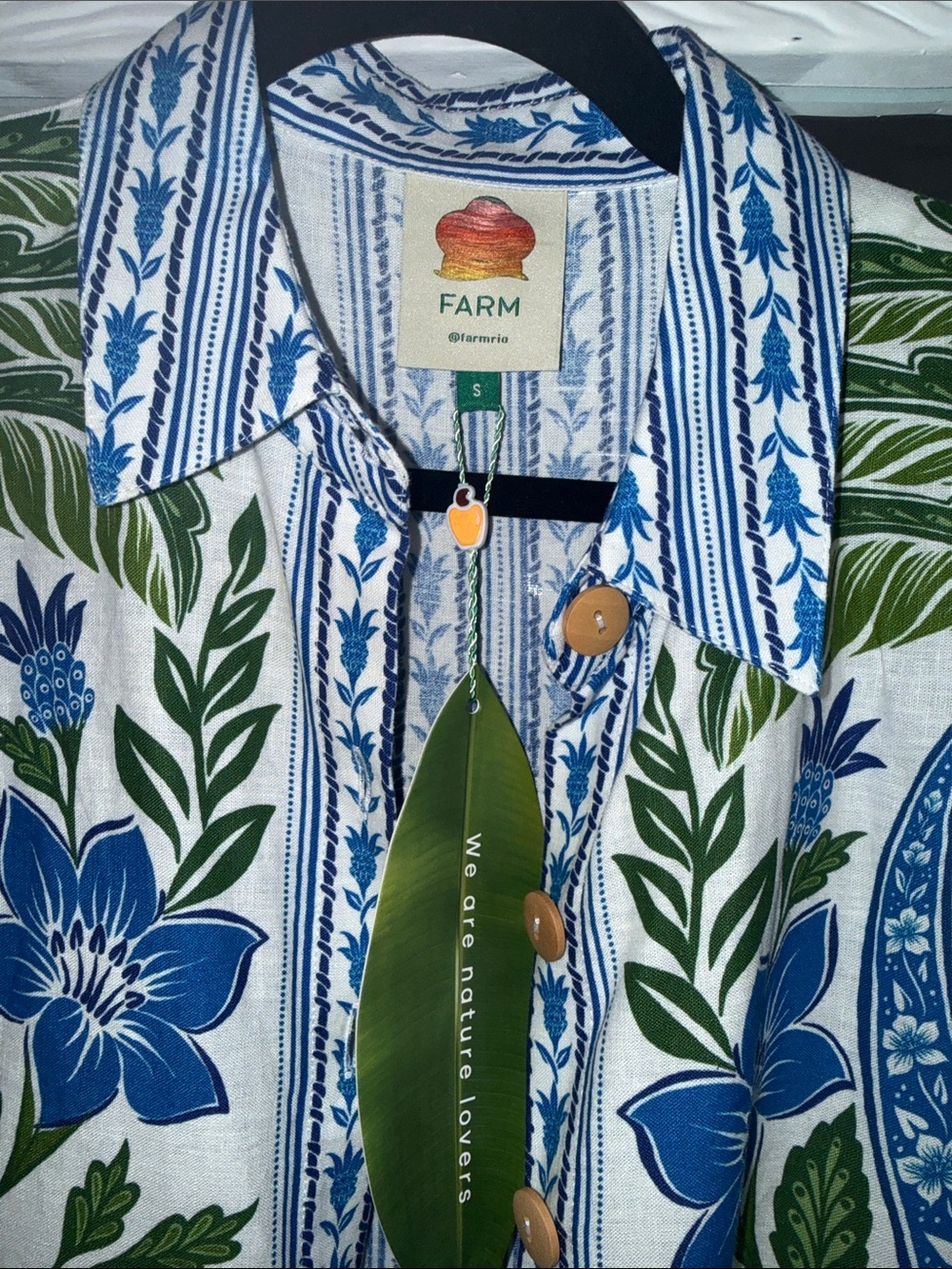 Farm Rio Blue, Green & White Floral Button Down Cover Up- Sz S - NWT - Picture 2 of 2